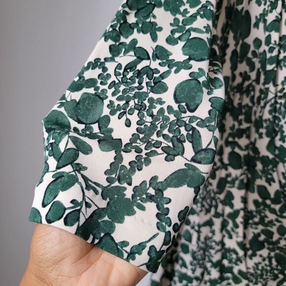 TORY BURCH Michele Vine Jersey Draped Dress Green Cream Size Medium - Picture 8 of 10